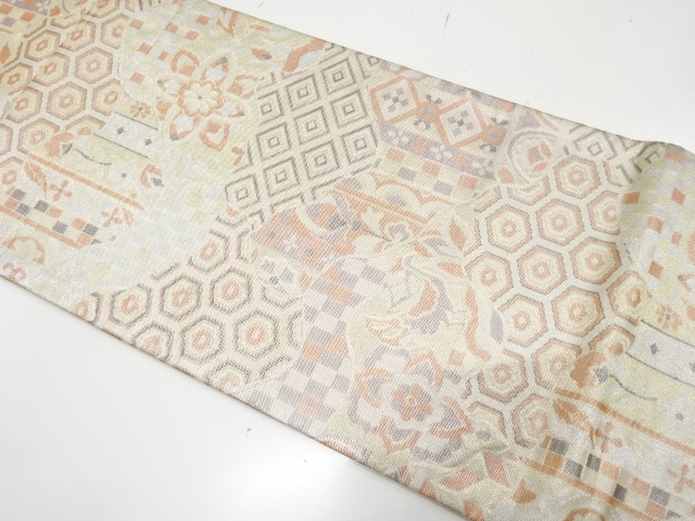 JAPANESE KIMONO / ANTIQUE FUKURO OBI / SILK / SAGANISHIKI / WOVEN FLOWER & BIRD